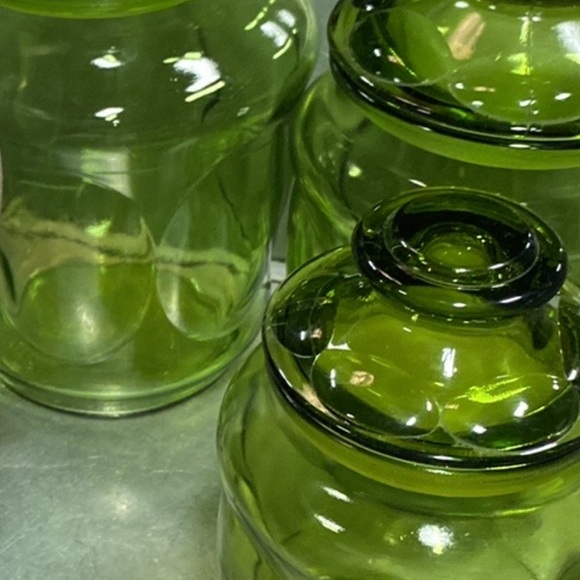 MCM Vintage L.E. Smith avacado glass canisters set of 3 - Picture 2 of 2